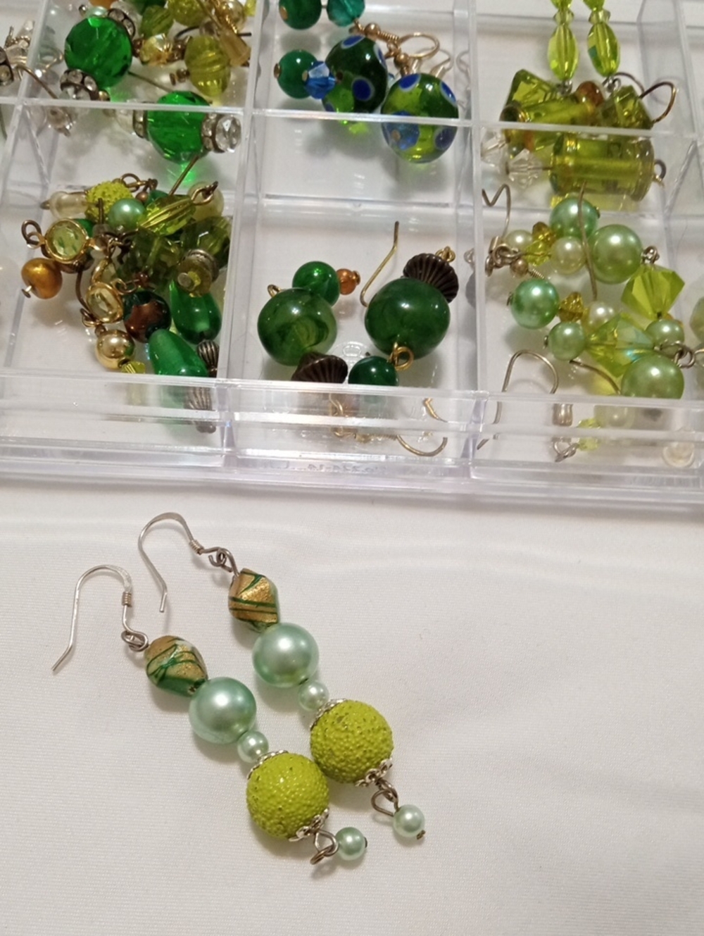 Handmade Lime Green Beaded Drop Earrings